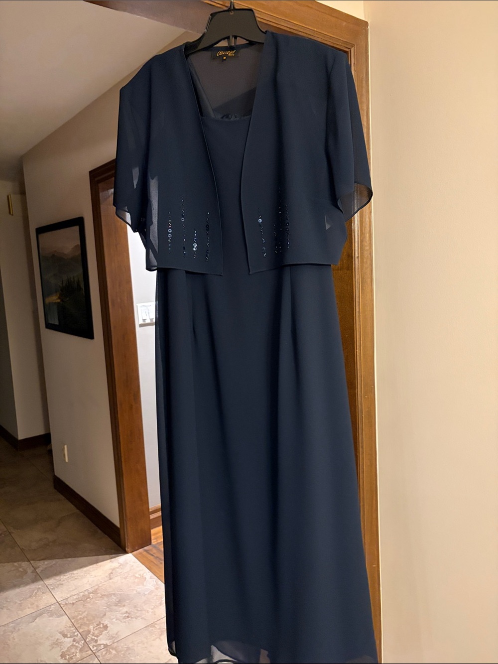Chiffon Navy Maxi Dress with Sheer Bolero